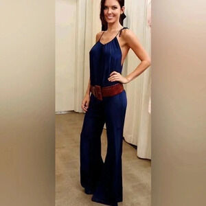 Ramona LaRue Miami silk halter jumpsuit wide leg drawstring waist black XL